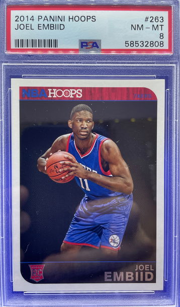  Joel Embiid 2014 Panini Hoops 263 RC Rookie PSA 8 NM-MT Philadelphia 76ers