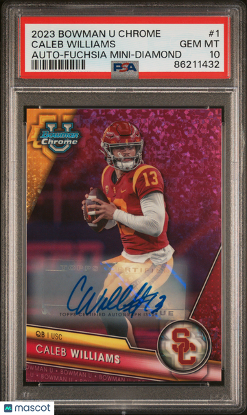 2023 Bowman University Chrome Caleb Williams #1 Au Fuchsia Mini Diamond Ref PSA 10
