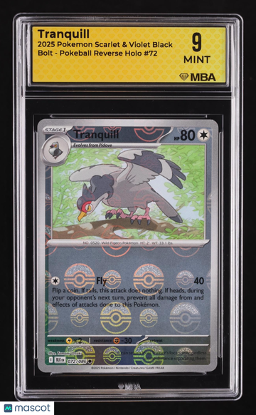2025 Pokemon Scarlet & Violet Black Bolt Tranquill Reverse Holo MBA 9 #72