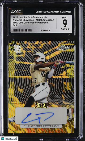 2023 Leaf Perfect Game Marble Christopher Patterson #MA-CP1 Gold National Showcase - Metal Autograph CGC 9