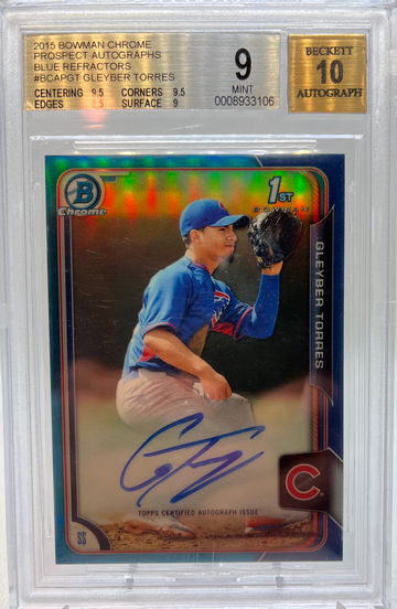 2015 bowman chrome Gleyber Torres Auto Blue Refractor /150 BGS 9 Mint 10 Auto