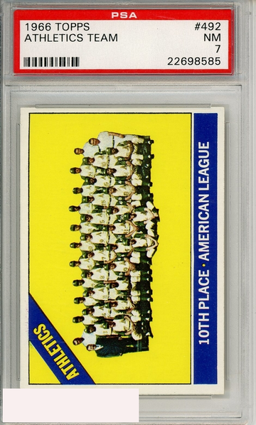 1966 TOPPS ATHLETICS TEAM #492 PSA 7 NM