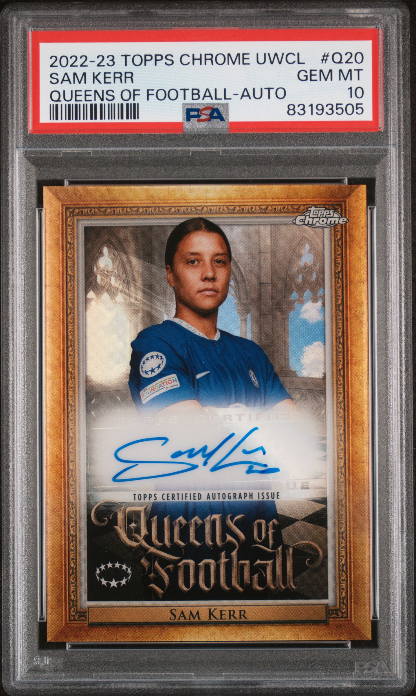 2022 Sam Kerr Topps Chrome UEFA UWCL Queens Of Football Auto #Q20 PSA 10 GEM