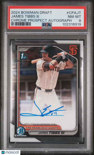 2024 Bowman Draft Chrome Prospect Autographs James Tibbs III #CPAJT PSA 8