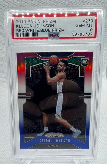 2019 Panini Prizm Keldon Johnson RC Red/White/Blue Prizm PSA 10
