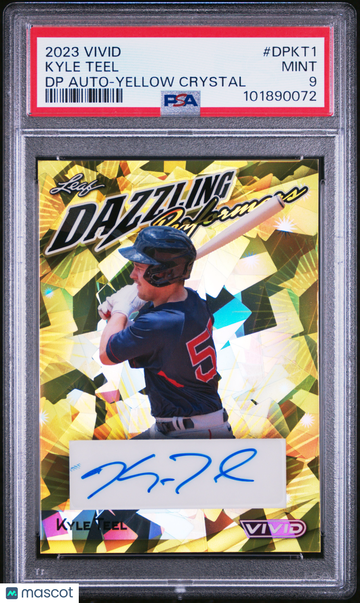 2023 Leaf Vivid Dazzling Performers Autographs Kyle Teel #DPKT1 DP Yellow Crystal PSA 9