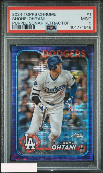 2024 TOPPS CHROME SHOHEI OHTANI #1 PURPLE SONAR REFRACTOR 29 OF 275 PSA 9 MINT