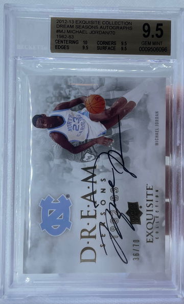 2012-13 NBA Exquisite Michael Jordan Auto /70 BGS 9.5/10 True Gem Plus (DMG CASE BTM LEFT CHIP)