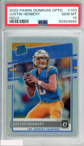 2020 PANINI DONRUSS OPTIC JUSTIN HERBERT #153 HOLO RATED ROOKIE RC PSA 10 GEM MT