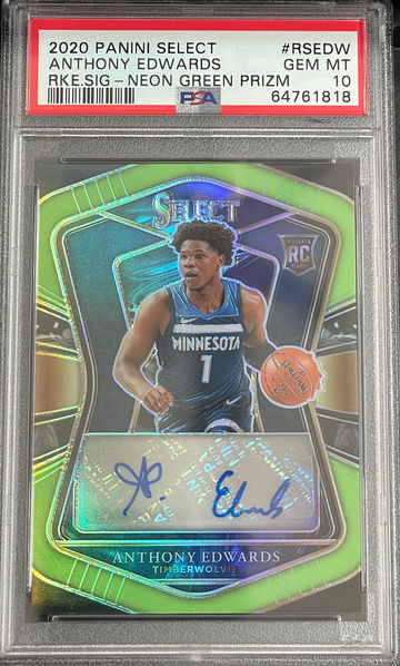 Anthony Edwards 2020 Select Rookie Signatures Neon Green Prizm Auto RC /99 PSA 10