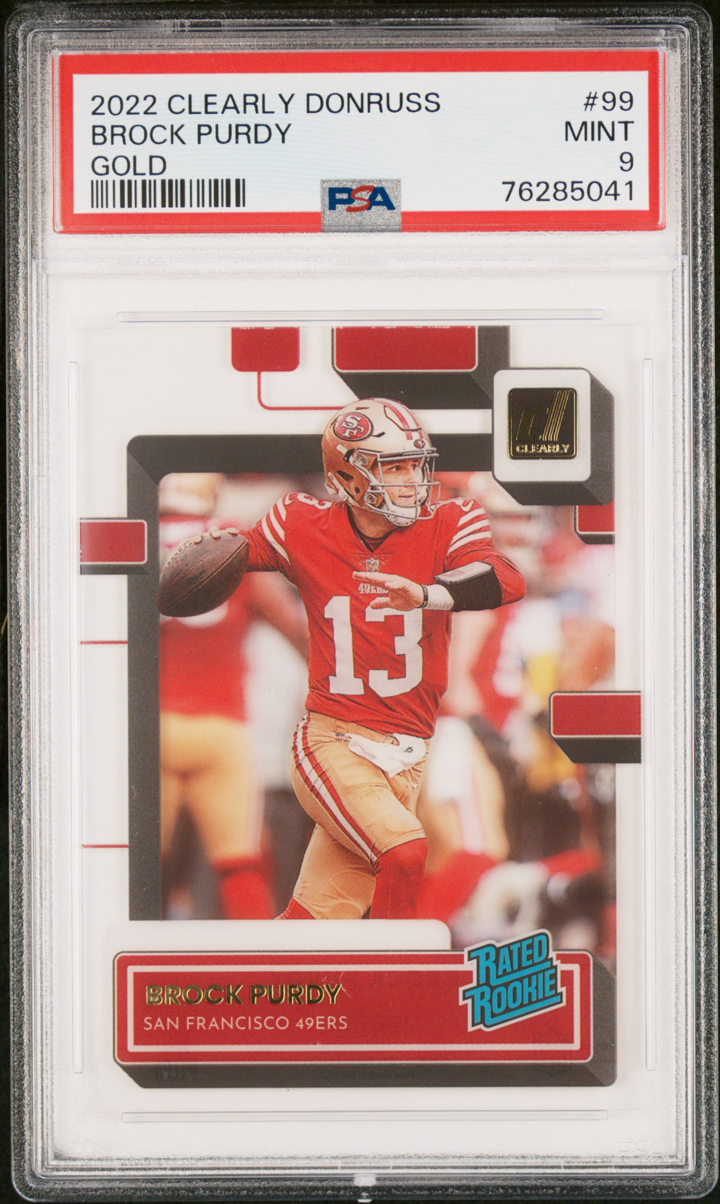 2022 Panini Clearly Donruss Brock Purdy #99 Gold PSA 9