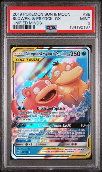 2019 Pokemon Sun and Moon Unified Minds Psyduck/Slowpoke Gx #35 PSA 9