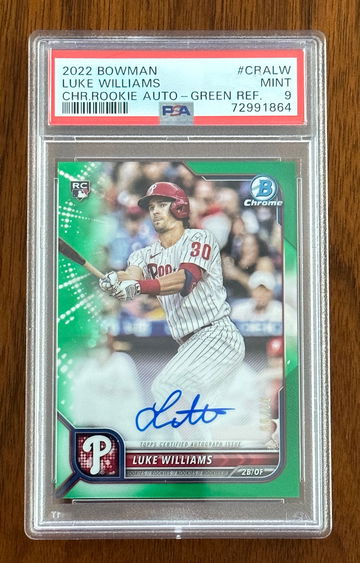 2022 Bowman Chrome Green Refractor /99 Luke Williams #CRA-LW Rookie Auto RC PSA 9 Phillies