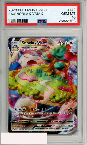 2020 POKEMON SWORD SHIELD FA SNORLAX VMAX #142 PSA 10 GEM MT