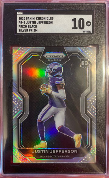 2020 Panini Chronicles Justin Jefferson Prizm Black Silver PB-9 Rookie SGC 10