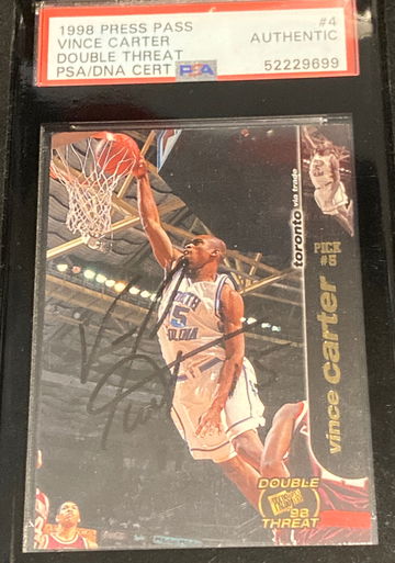 1998 Press Pass Vince Carter Double Threat Authentic Auto