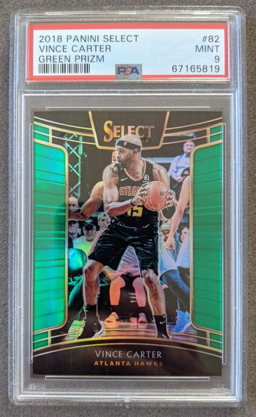 2018 Panini Select GREEN PRIZM #2/5 Vince Carter PSA 9 Hawks #82