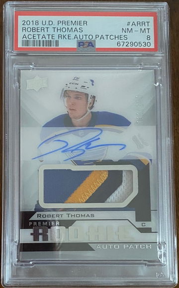 Robert Thomas - 2018-19 U.D. Premier Acetate Rookie Auto Patch /249 PSA - 8