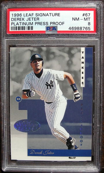 Derek Jeter 1996 Leaf Signature Platinum Press Proof /150 PSA 8