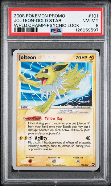2008 Pokemon World Championships Promo Gold Star Psychic Lock Jolteon #101 PSA 8