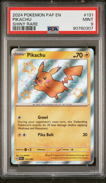 2024 Pokemon Scarlet and Violet Paldean Fates Shiny Rare Holo Pikachu #131 PSA 9
