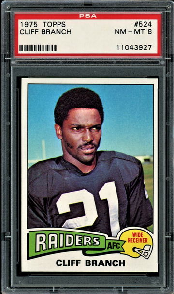 1975 Topps #524  Cliff Branch  RC   PSA 8   Raiders   HOF Finalist