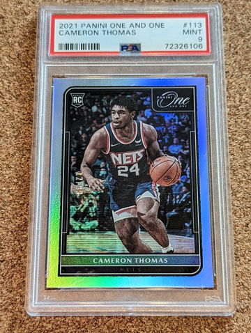2021-22 Panini One and One Basketball Cameron Thomas Silver Rookie /99 Nets PSA 9 