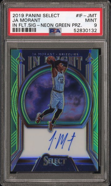 2019 Panini Select Ja Morant Rookie Auto In Flight Signature- Neon Green Prizm 02/49