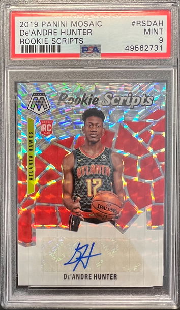 2019 Panini Mosaic De’Andre Hunter RSDAH Rookie Scripts PSA 9. Rookie. Auto. RC