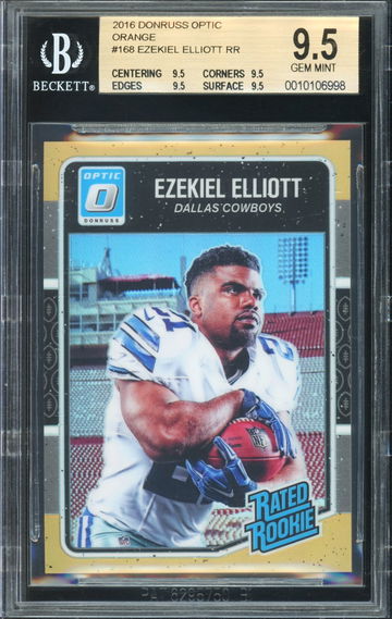2016 Donruss Optic Ezekiel Elliott Orange Holo Prizm Rookie RC #168, #044/199 BGS 9.5 TRUE GEM MINT
