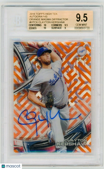 CLAYTON KERSHAW 2016 Topps High Tek Orange Magma Refractor Auto /25 BGS 9.5 Gem