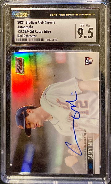 2021 Stadium Club Chrome #SCCBA-CM Casey Mize Red Refractor Auto RC /5 - CSG 9.5 Mint Plus CSG 10 Auto