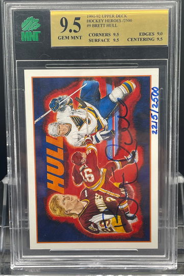 1991 upper deck Brett hull heroes auto 9.5