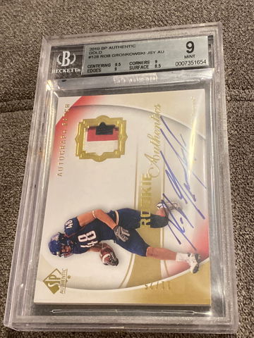 2010 SP Authentic Rob Gronkowski Rookie Gold 3-color patch on card auto #11/25 BGS9/10