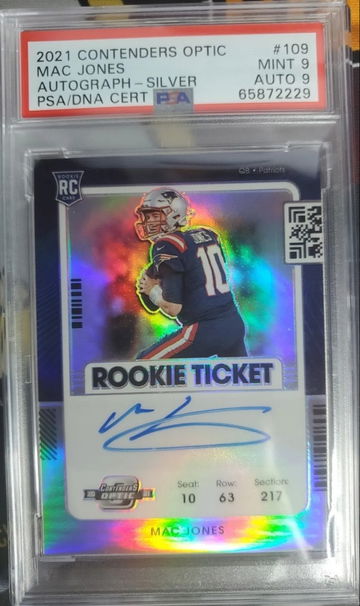 2021 Contenders Optic Mac Jones ROOKIE TICKET Silver PSA 9 Auto