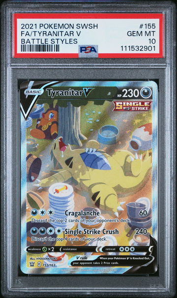 2021 Pokemon Sword and Shield Battle Styles Tyranitar V #155 PSA 10