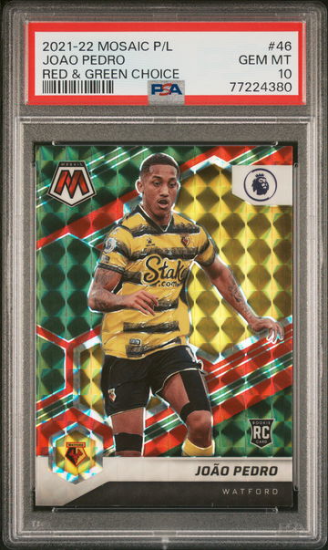 2021 PANINI MOSAIC PREMIER LEAGUE JOAO PEDRO RED & GREEN CHOICE #46 RC PSA 10