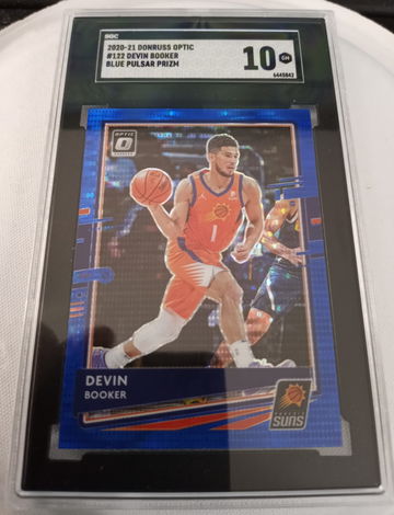 2020-21 Donruss Optic Devin Booker Blue Pulsar Prizm 122 GEM MINT SGC 10 PHOENIX SUNS SSP