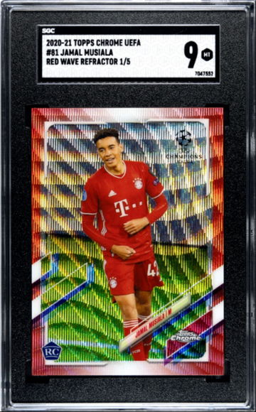 2020-21 Topps Chrome UEFA Champions League Jamal Musiala Red Wave Refractor SGC 9 1/5
