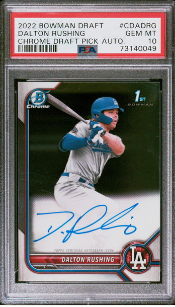2022 Bowman Draft Dalton Rushing 1st Chrome Auto Sp  LA Dodgers low Pop Psa 9