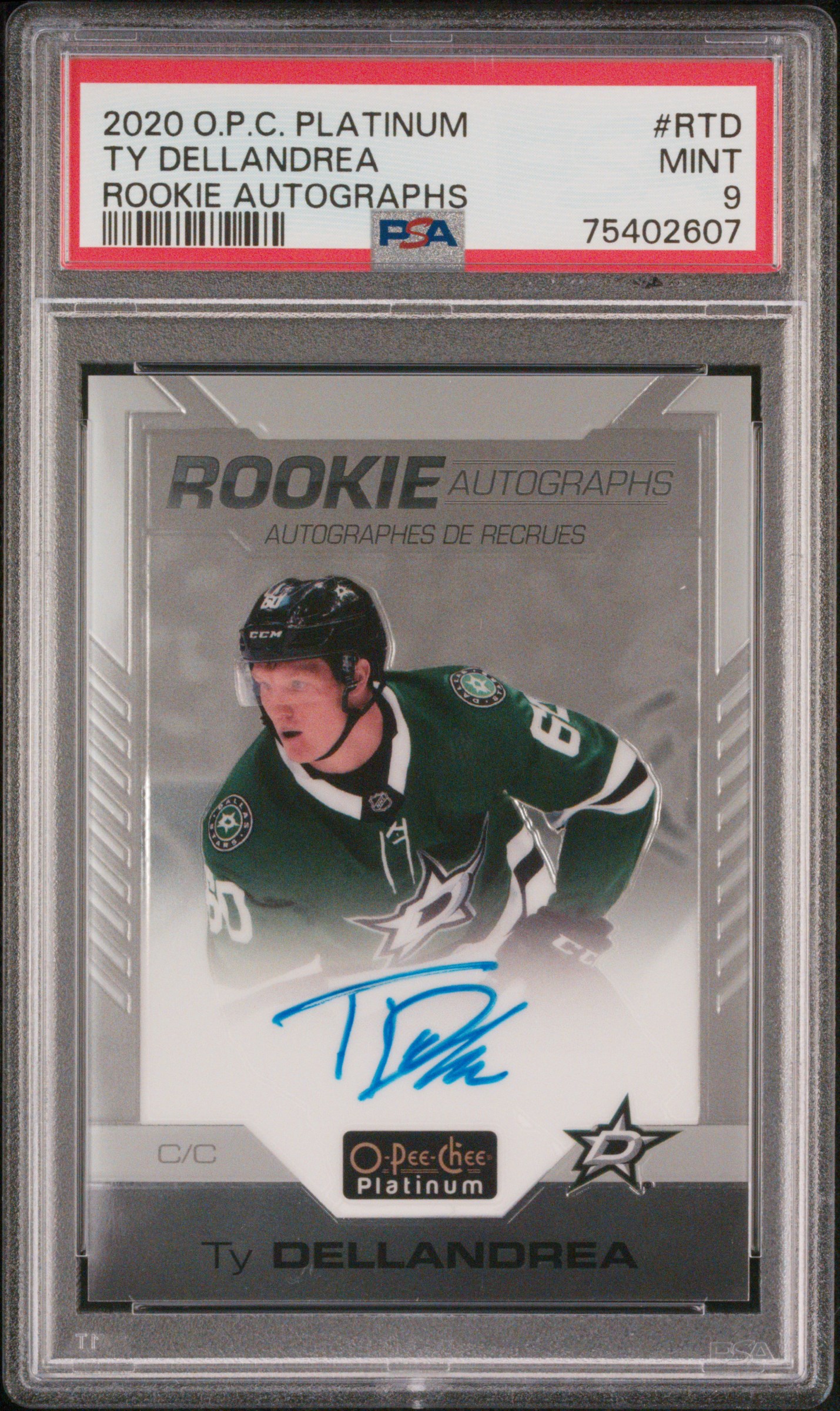2020 O-Pee-Chee Platinum Rookie Autographs Ty Dellandrea PSA 9