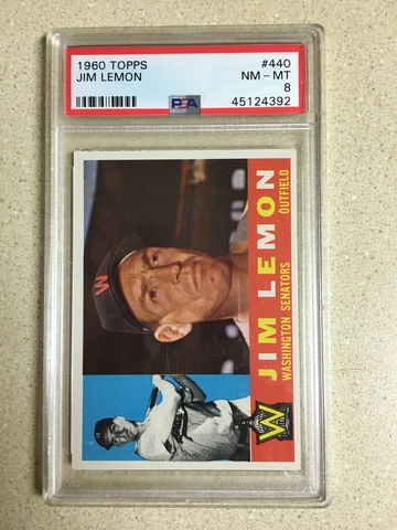 1960 Topps #440 Jim Lemon PSA 8 NM-MT WHITE BACK SENATORS 