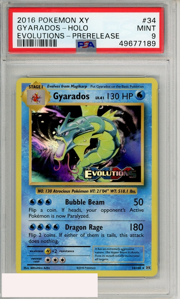 2016 POKEMON XY EVOLUTIONS GYARADOS-HOLO #34 PRERELEASE PSA 9 MINT