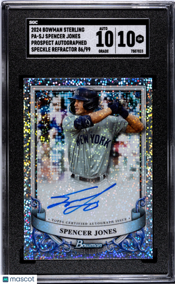 2024 Bowman Sterling Spencer Jones #PA-SJ Prospect Autograph Speckle Refractor SGC 10 Auto 10