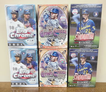 2021 Topps MLB Blaster Boxes X 6 (Chrome X 2/Gypsy Queen X 2/Stadium Club X 2)