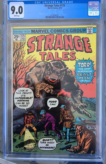 Strange Tales #175 (1974) CGC 9.0 -- White pages; Torr Marvel monster cover