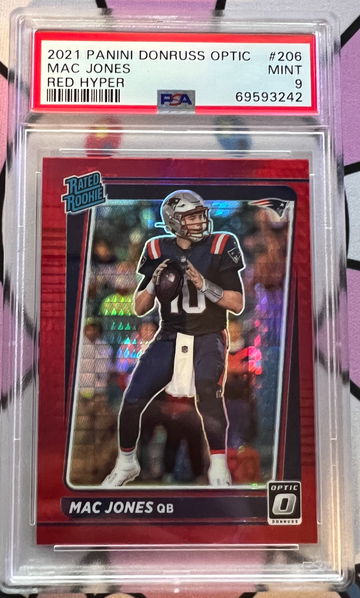 2021 Donruss Optic Football Mac Jones Rated Rookie Red Hyper PSA 9