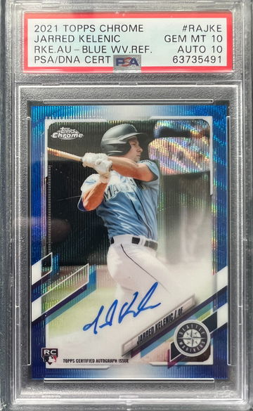 2021 Topps Chrome Jarred Kelenic Rookie Auto Blue Wave Refractor #RAJKE PSA 10 AUTO 10 POP 3
