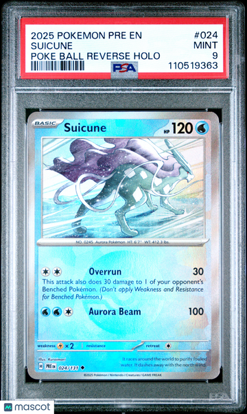 2025 Pokemon Pre EN-Prismatic Evolutions Suicune Poke Ball Reverse Holo PSA 9 #024