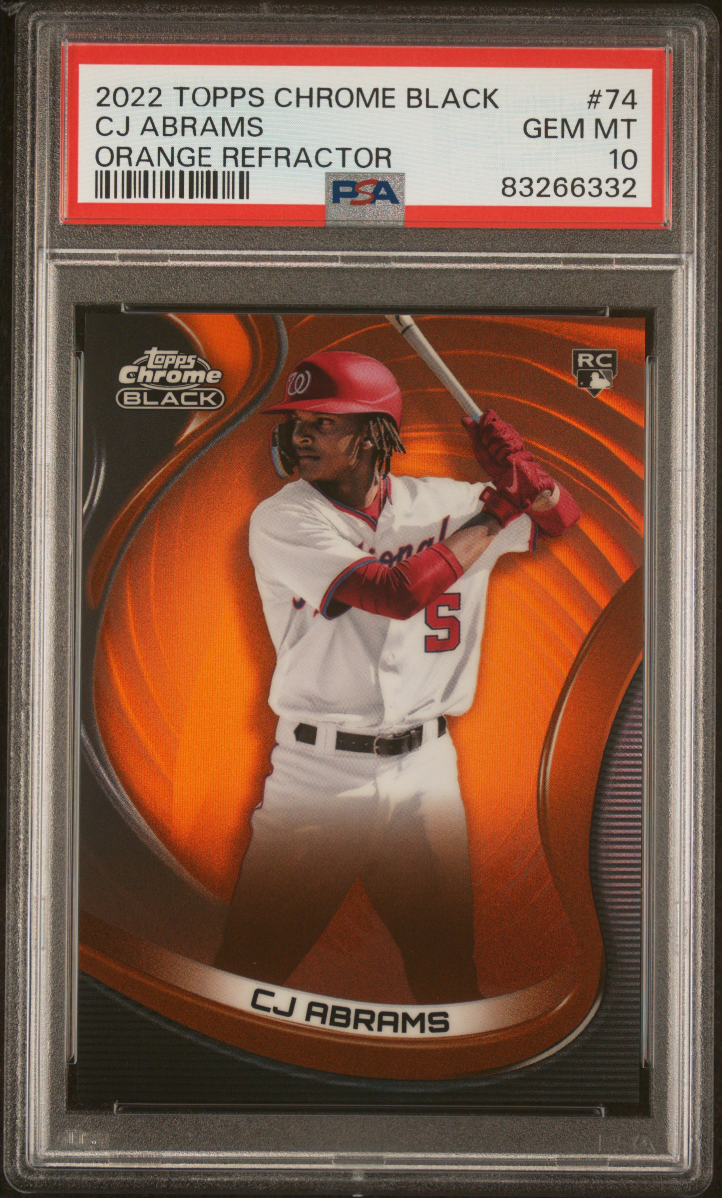 PSA 10 2022 Topps Chrome Black #74 CJ Abrams Orange Refractor Rookie RC /25